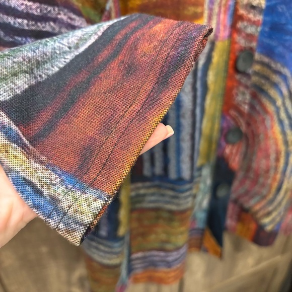Parsley & Sage Multi Color Button Down Artsy Knit Cardigan/Tunic with Pockets - Picture 6 of 10